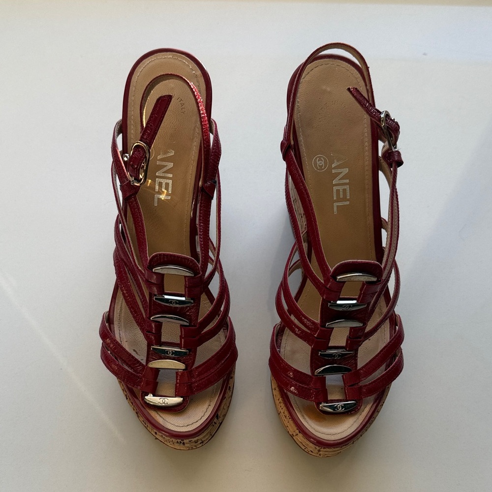 CHANEL Women's Burgundy Strappy Sandals Espadrilles - Picture 14 of 14